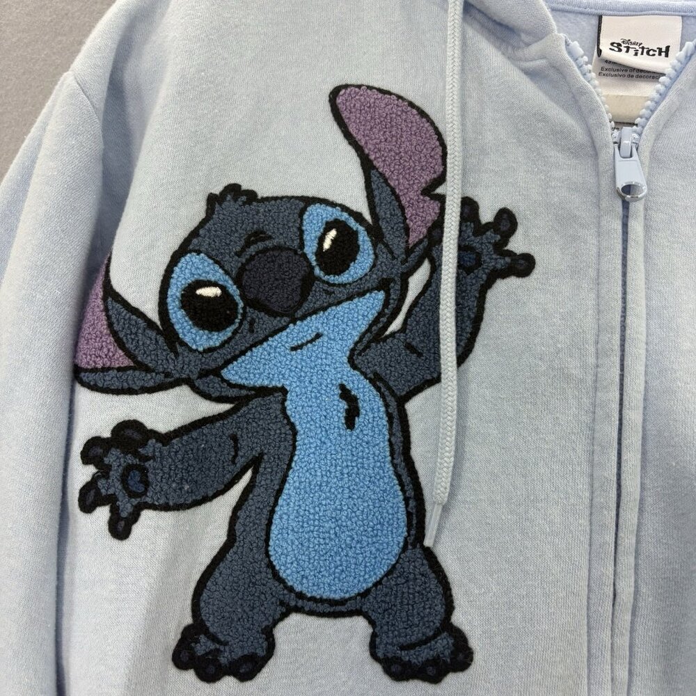 STITCH Disney Ohana Lilo & Stitch Light BLUE Hoodie Zip Jacket SZ Medium Casual - Picture 4 of 13